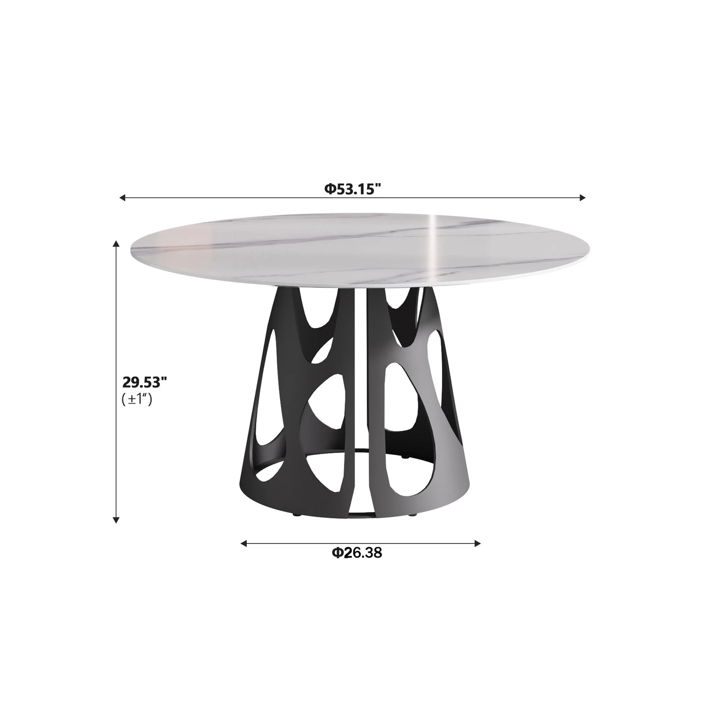 Marbella Sintered Stone Dining Table | 53" White Gloss Round With Metal Base