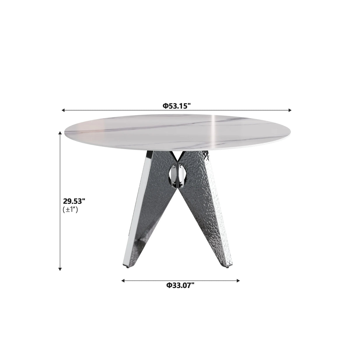 Marbella Sintered Stone Dining Table | 53" White Gloss Round With Metal Base
