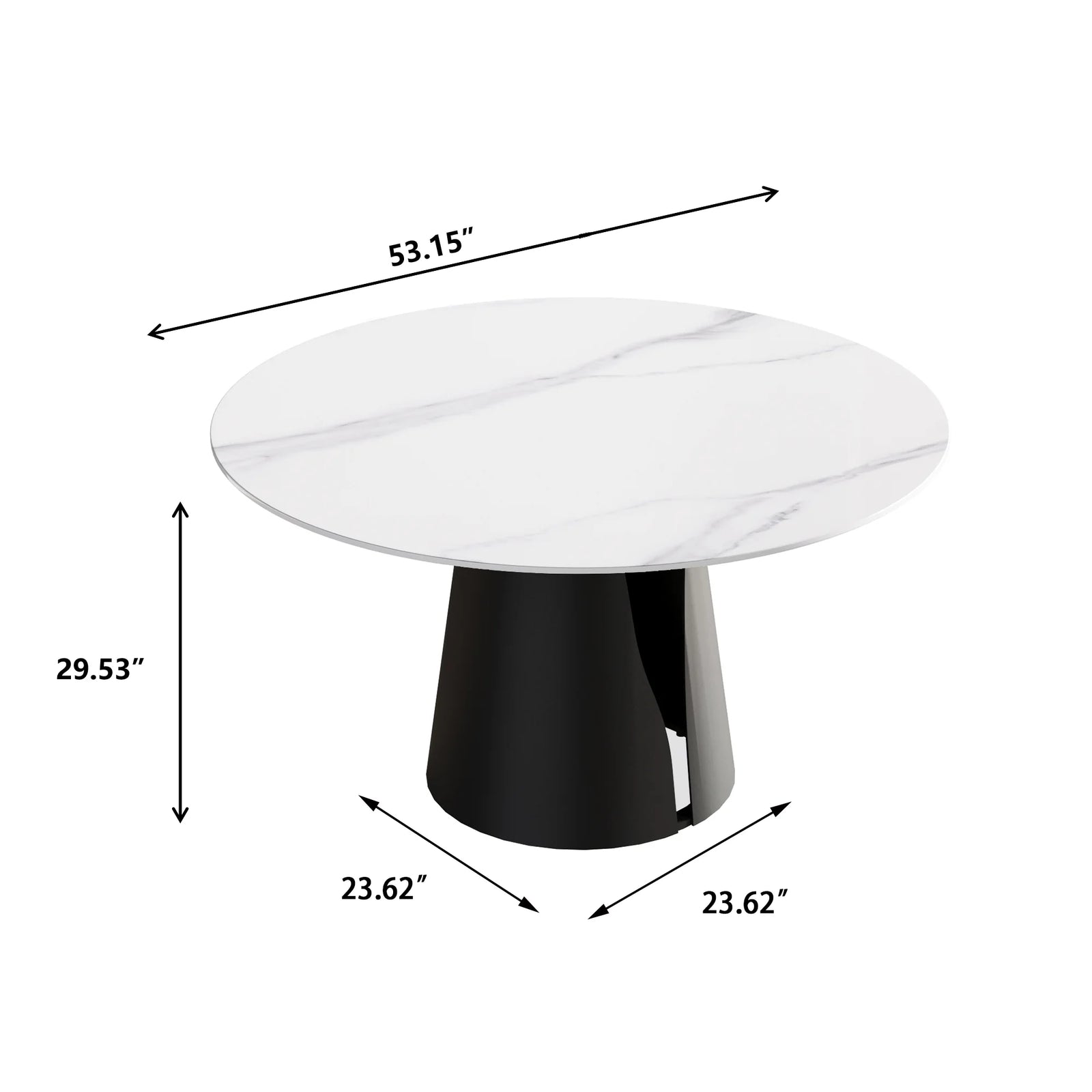 Mesa de comedor Marbella de piedra sinterizada | Redonda de 135 cm (53") en blanco brillante con base metálica