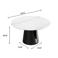 Marbella Sintered Stone Dining Table | 53" White Gloss Round With Metal Base