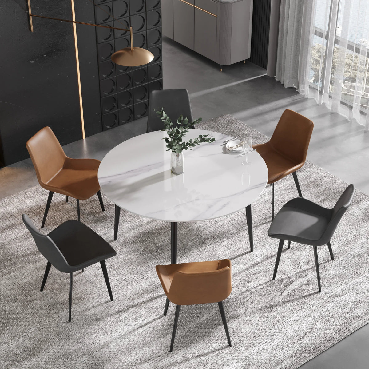 Marbella Sintered Stone Dining Table | 53" White Gloss Round With Metal Base