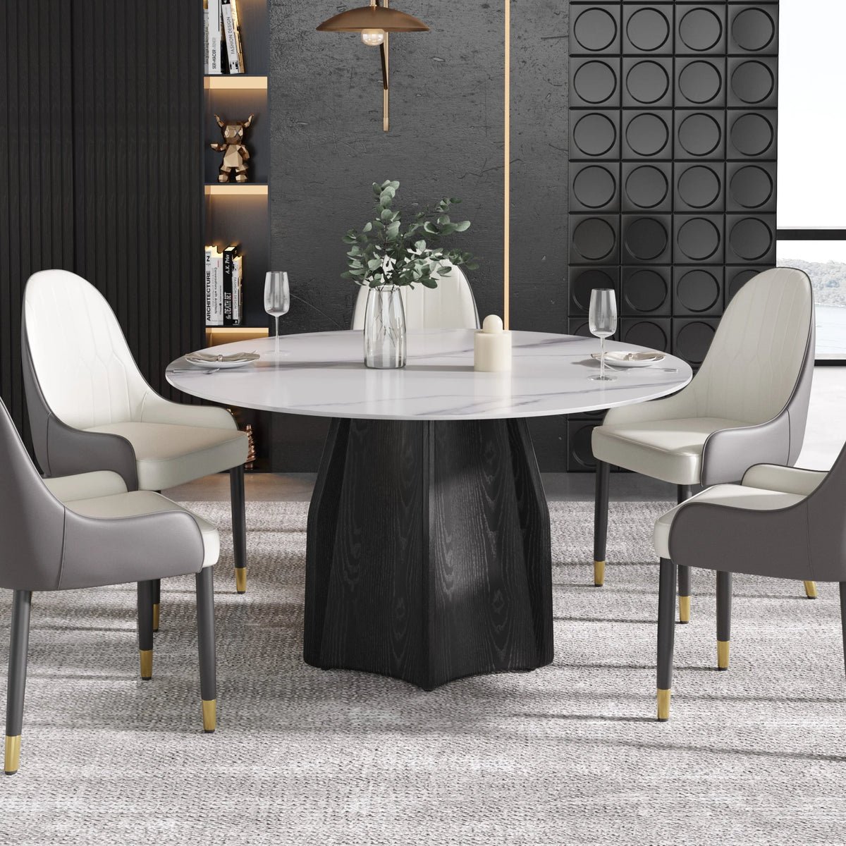 Marbella Sintered Stone Dining Table | 53" White Gloss Round With Metal Base