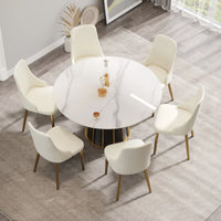 Marbella Sintered Stone Dining Table | 53" White Gloss Round With Metal Base