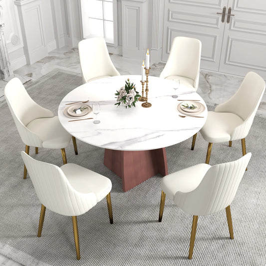 Marbella Sintered Stone Dining Table | 53" White Gloss Round With Metal Base