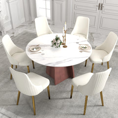 Marbella Sintered Stone Dining Table | 53" White Gloss Round With Metal Base