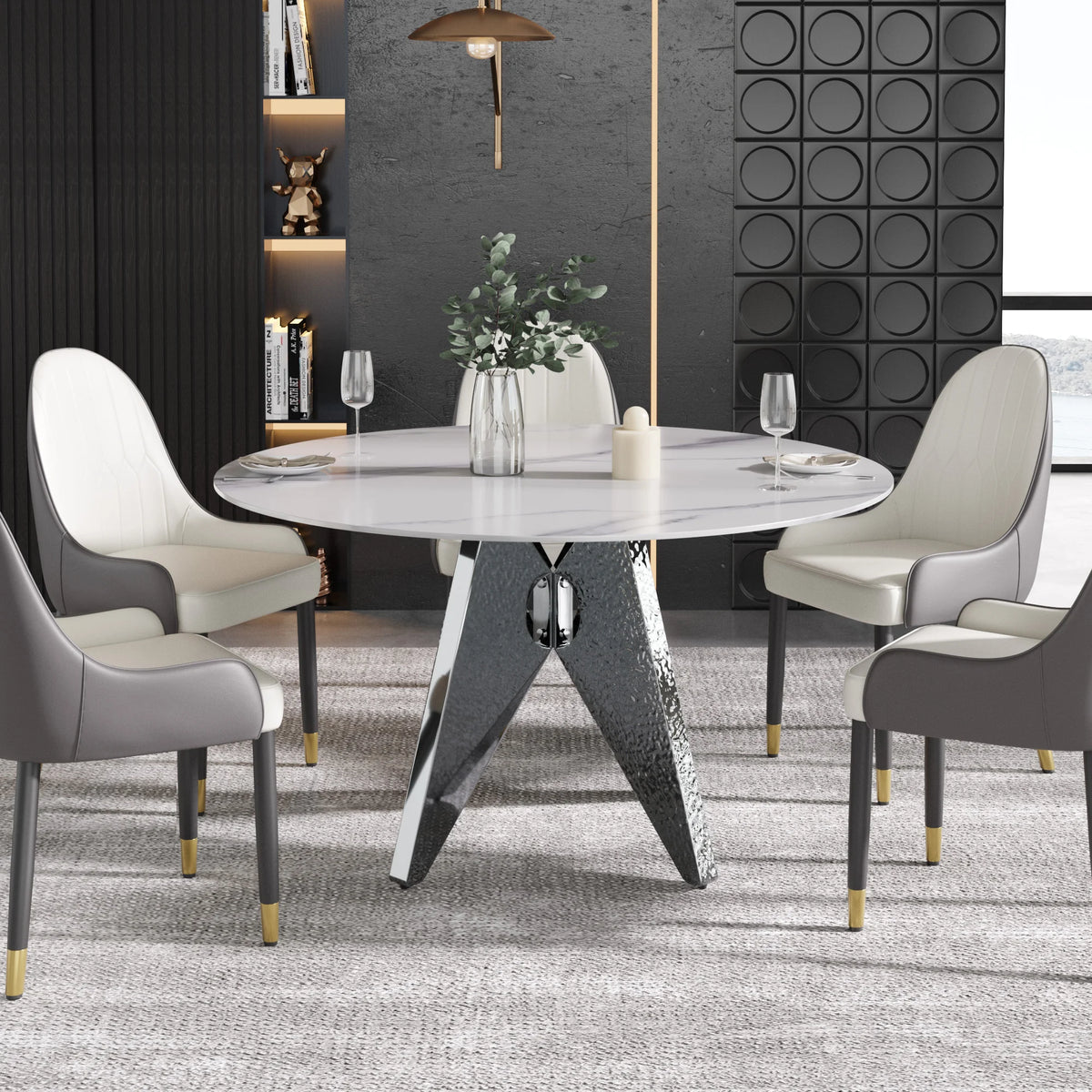 Marbella Sintered Stone Dining Table | 53" White Gloss Round With Metal Base