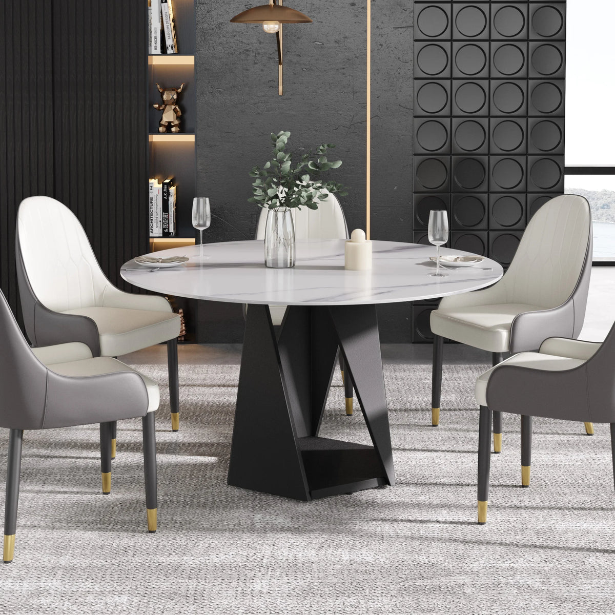 Marbella Sintered Stone Dining Table | 53" White Gloss Round With Metal Base