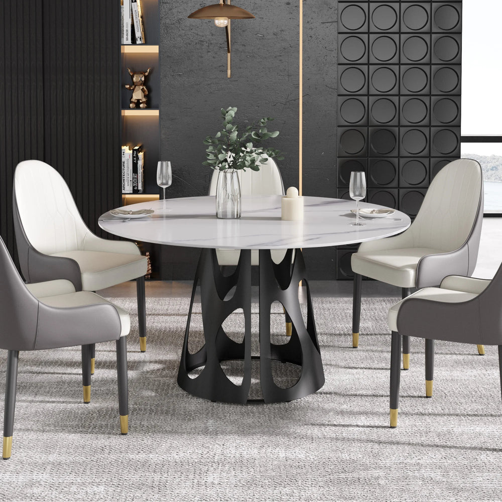 Marbella Sintered Stone Dining Table | 53" White Gloss Round With Metal Base