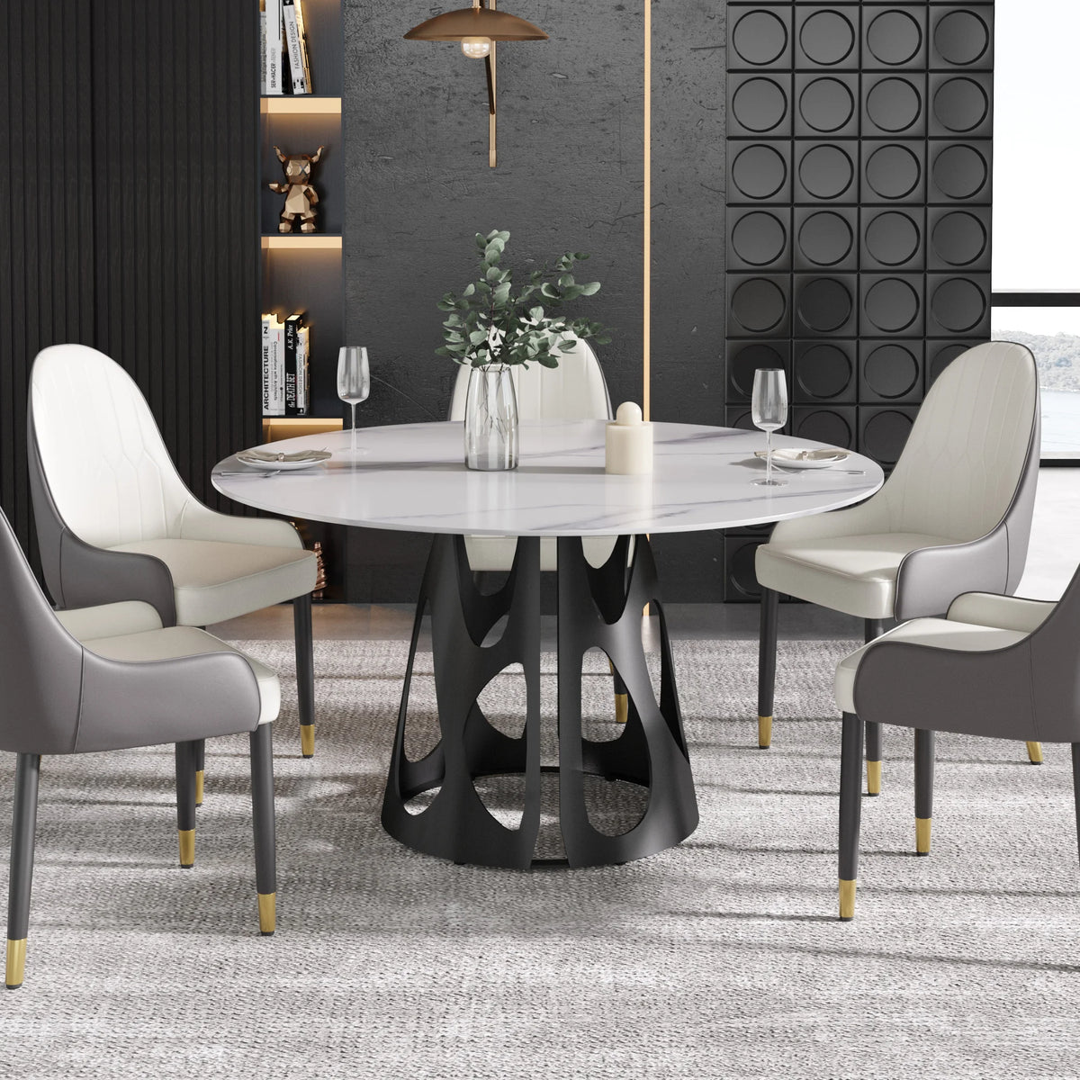 Marbella Sintered Stone Dining Table | 53" White Gloss Round With Metal Base