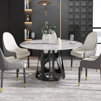 Marbella Sintered Stone Dining Table | 53" White Gloss Round With Metal Base