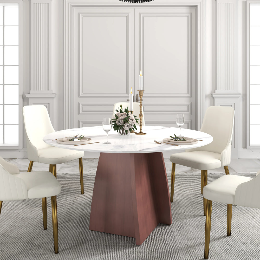 Marbella Sintered Stone Dining Table | 53" White Gloss Round With Metal Base