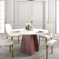 Marbella Sintered Stone Dining Table | 53" White Gloss Round With Metal Base