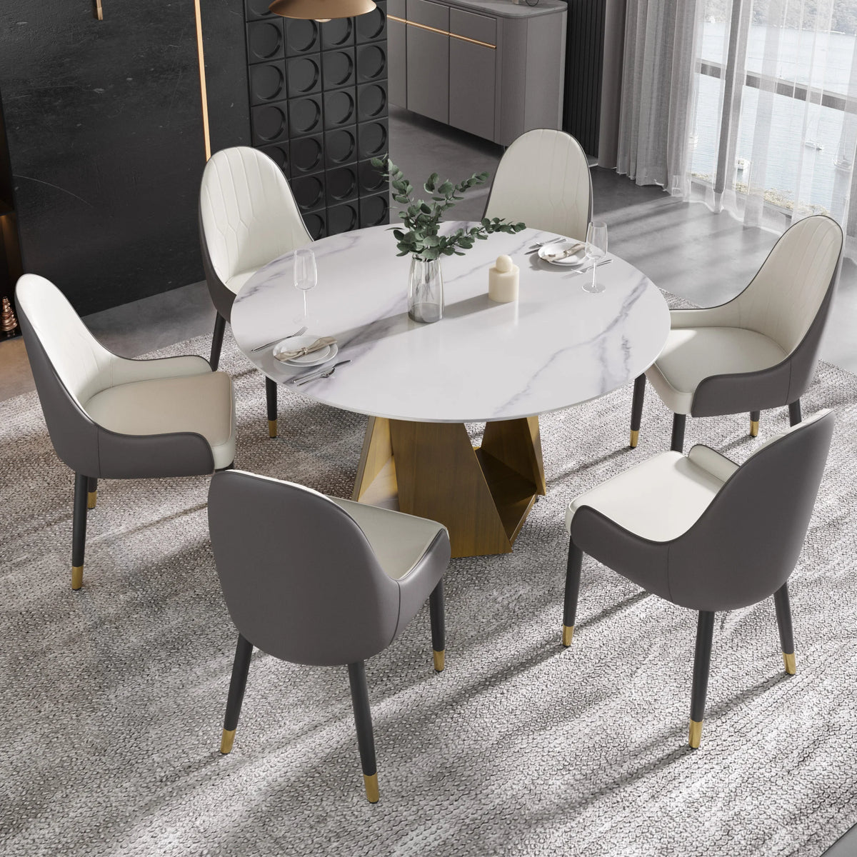 Marbella Sintered Stone Dining Table | 53" White Gloss Round With Metal Base