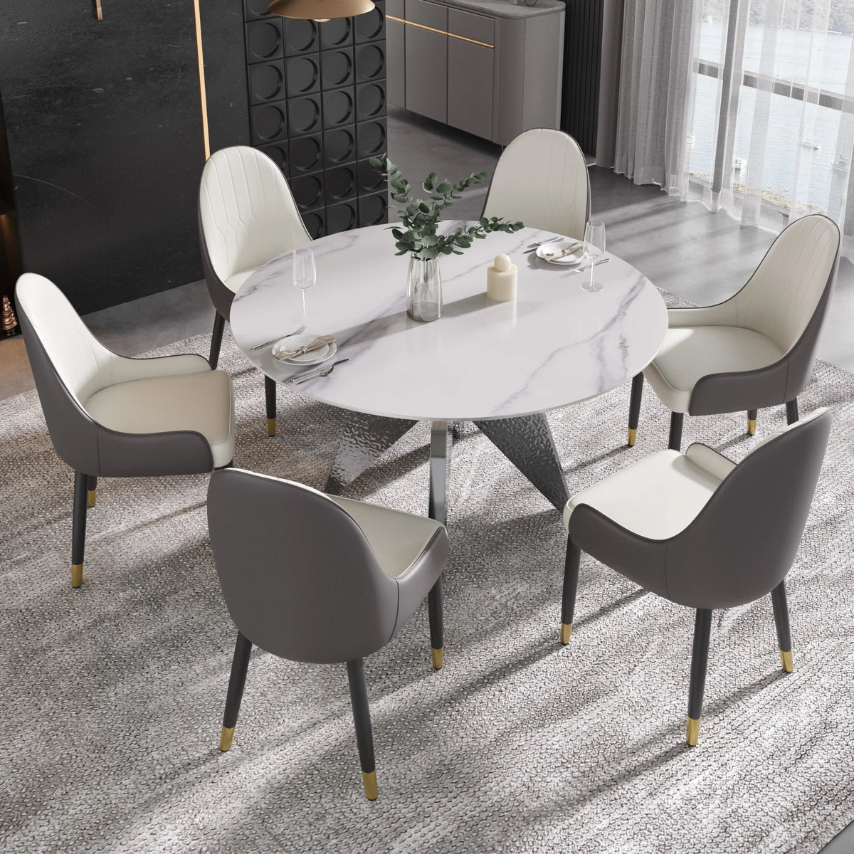 Marbella Sintered Stone Dining Table | 53" White Gloss Round With Metal Base
