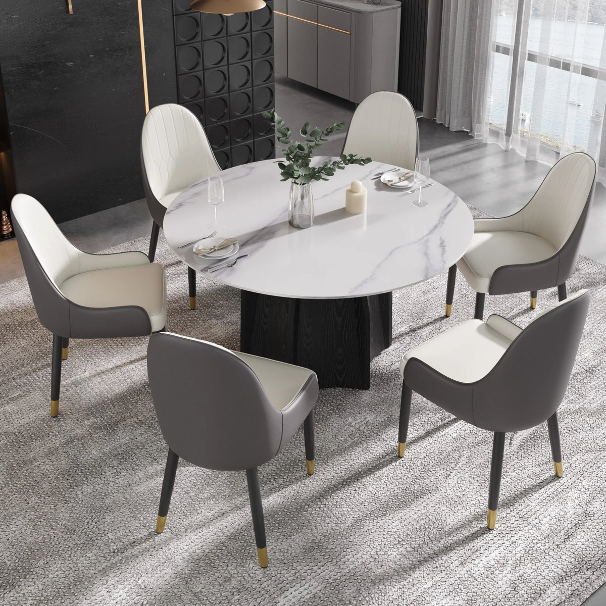 Marbella Sintered Stone Dining Table | 53" White Gloss Round With Metal Base