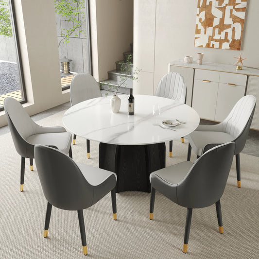 Marbella Sintered Stone Dining Table | 53" White Gloss Round With Metal Base