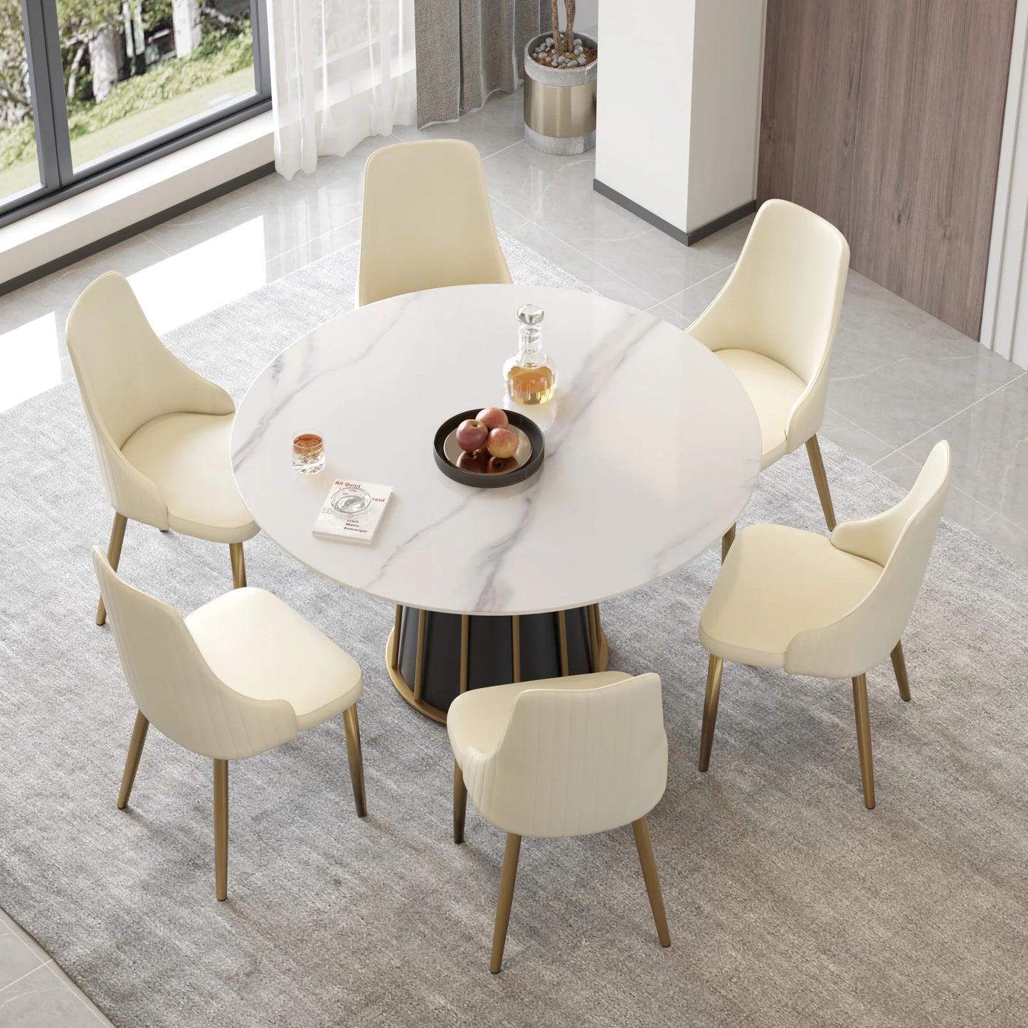 Marbella Sintered Stone Dining Table | 53" White Gloss Round With Metal Base