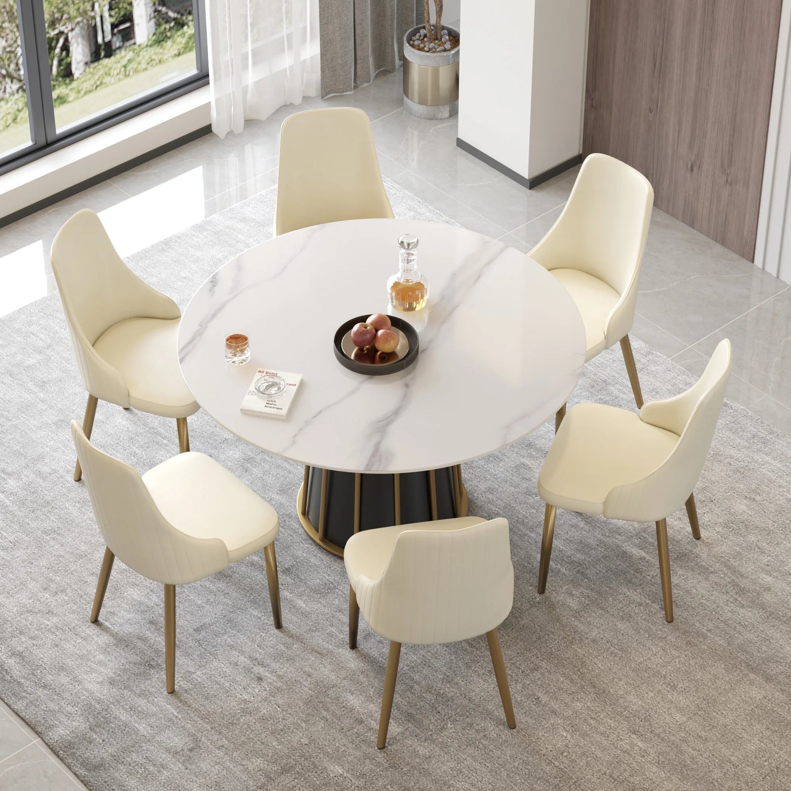 Marbella Sintered Stone Dining Table | 53" White Gloss Round With Metal Base