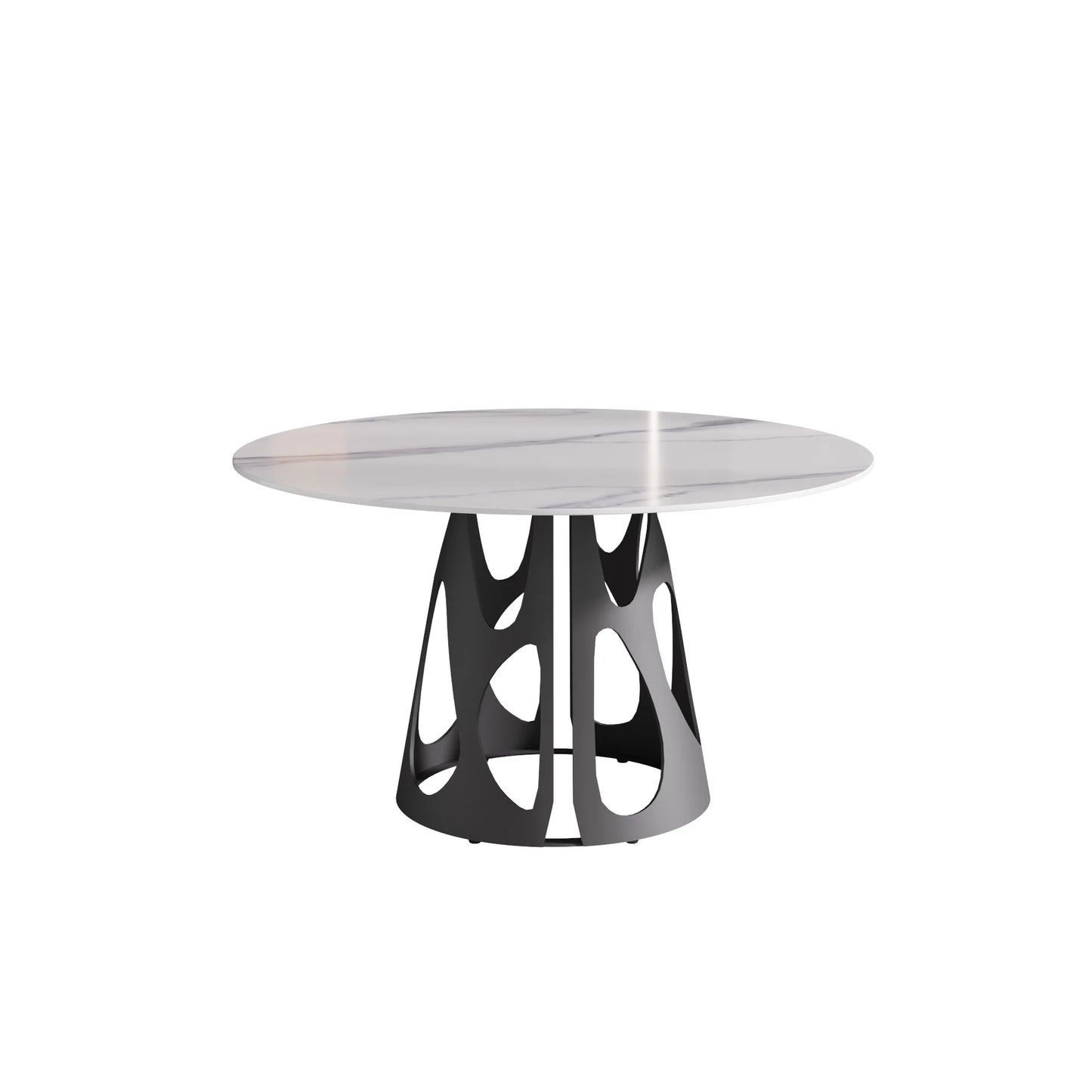 Marbella Sintered Stone Dining Table | 53" White Gloss Round With Metal Base