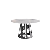 Marbella Sintered Stone Dining Table | 53" White Gloss Round With Metal Base