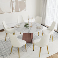 Marbella Sintered Stone Dining Table | 53" White Gloss Round With Metal Base