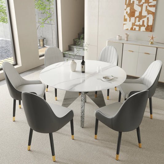 Marbella Sintered Stone Dining Table | 53" White Gloss Round With Metal Base