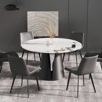 Marbella Sintered Stone Dining Table | 53" White Gloss Round With Metal Base