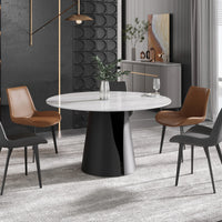 Marbella Sintered Stone Dining Table | 53" White Gloss Round With Metal Base