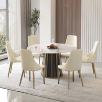Marbella Sintered Stone Dining Table | 53" White Gloss Round With Metal Base