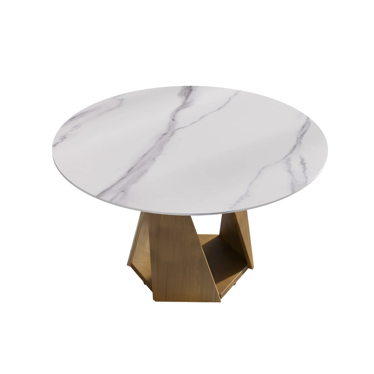 Mesa de comedor Marbella de piedra sinterizada | Redonda de 135 cm (53") en blanco brillante con base metálica