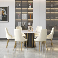 Marbella Sintered Stone Dining Table | 53" White Gloss Round With Metal Base