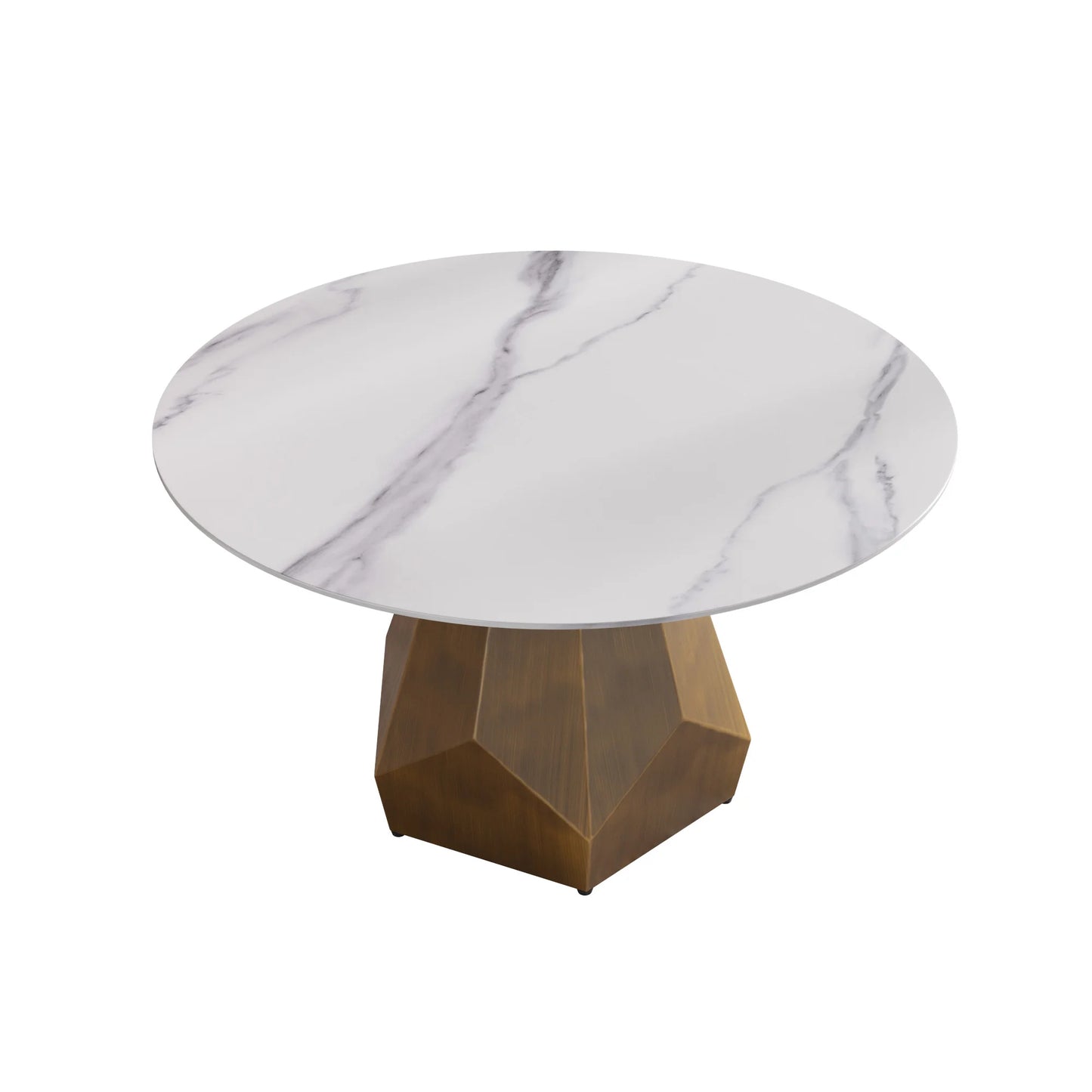 Marbella Sintered Stone Dining Table | 53" White Gloss Round With Metal Base