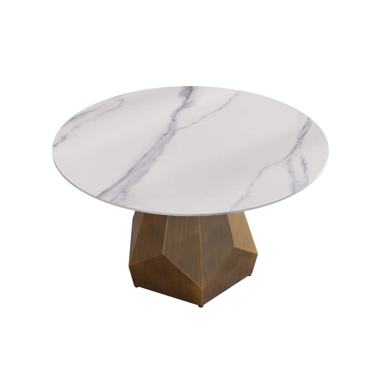 Mesa de comedor Marbella de piedra sinterizada | Redonda de 135 cm (53") en blanco brillante con base metálica