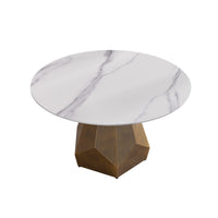 Marbella Sintered Stone Dining Table | 53" White Gloss Round With Metal Base