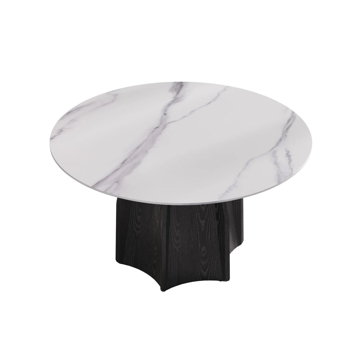 Marbella Sintered Stone Dining Table | 53" White Gloss Round With Metal Base