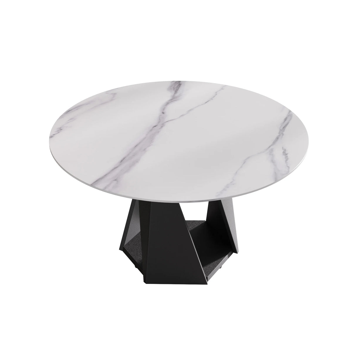 Mesa de comedor Marbella de piedra sinterizada | Redonda de 135 cm (53") en blanco brillante con base metálica