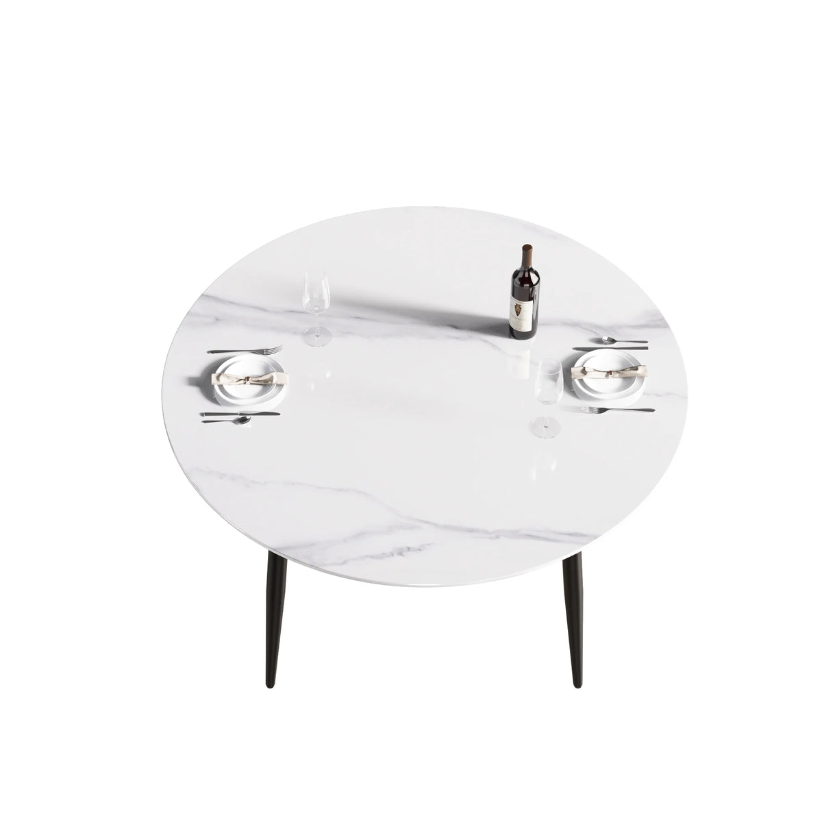 Mesa de comedor Marbella de piedra sinterizada | Redonda de 135 cm (53") en blanco brillante con base metálica