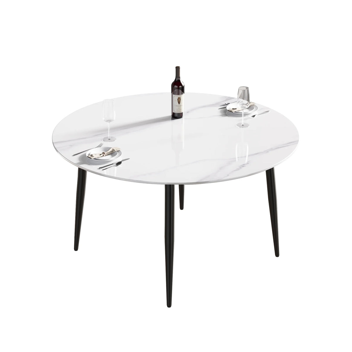 Marbella Sintered Stone Dining Table | 53" White Gloss Round With Metal Base