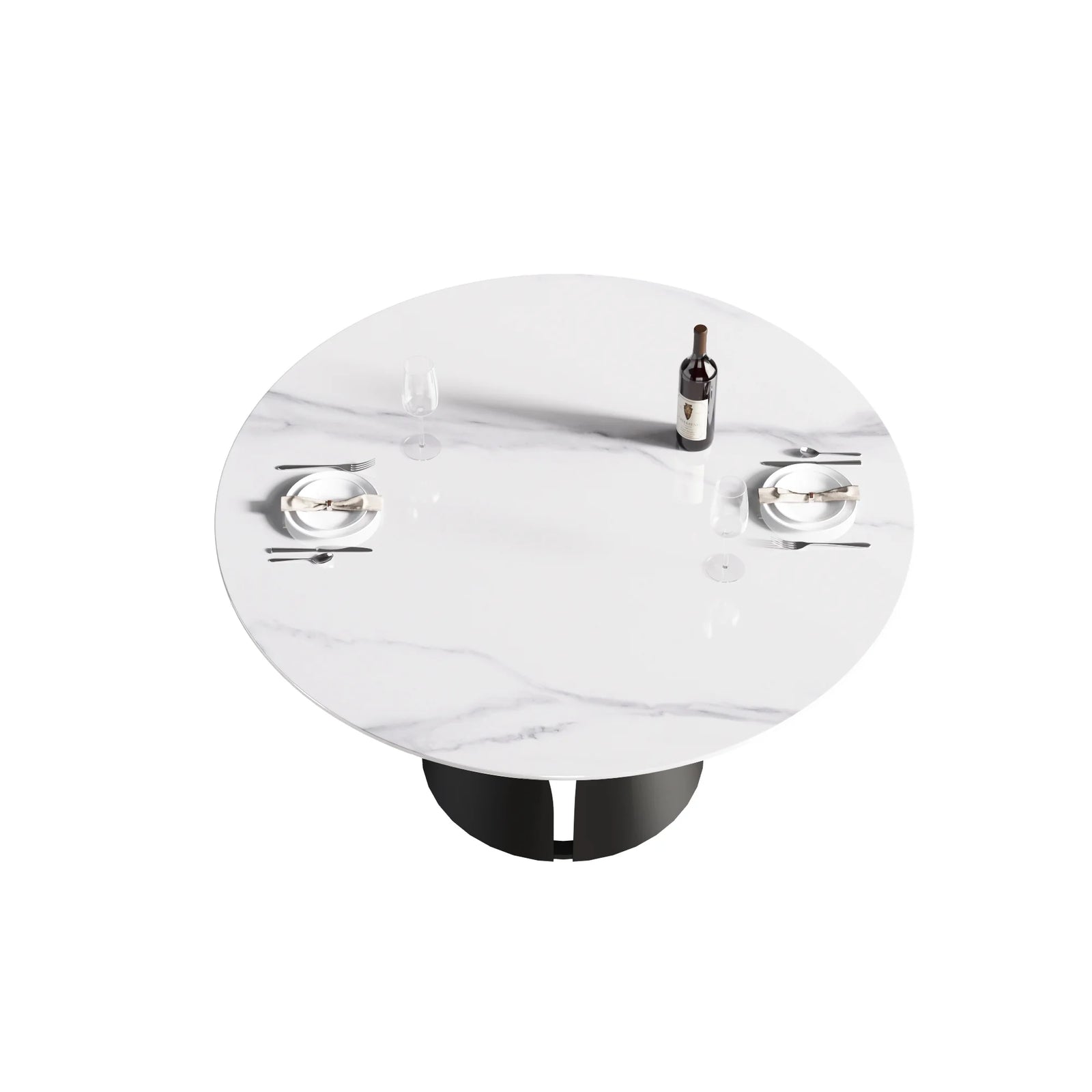 Mesa de comedor Marbella de piedra sinterizada | Redonda de 135 cm (53") en blanco brillante con base metálica