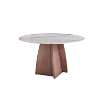 Marbella Sintered Stone Dining Table | 53" White Gloss Round With Metal Base
