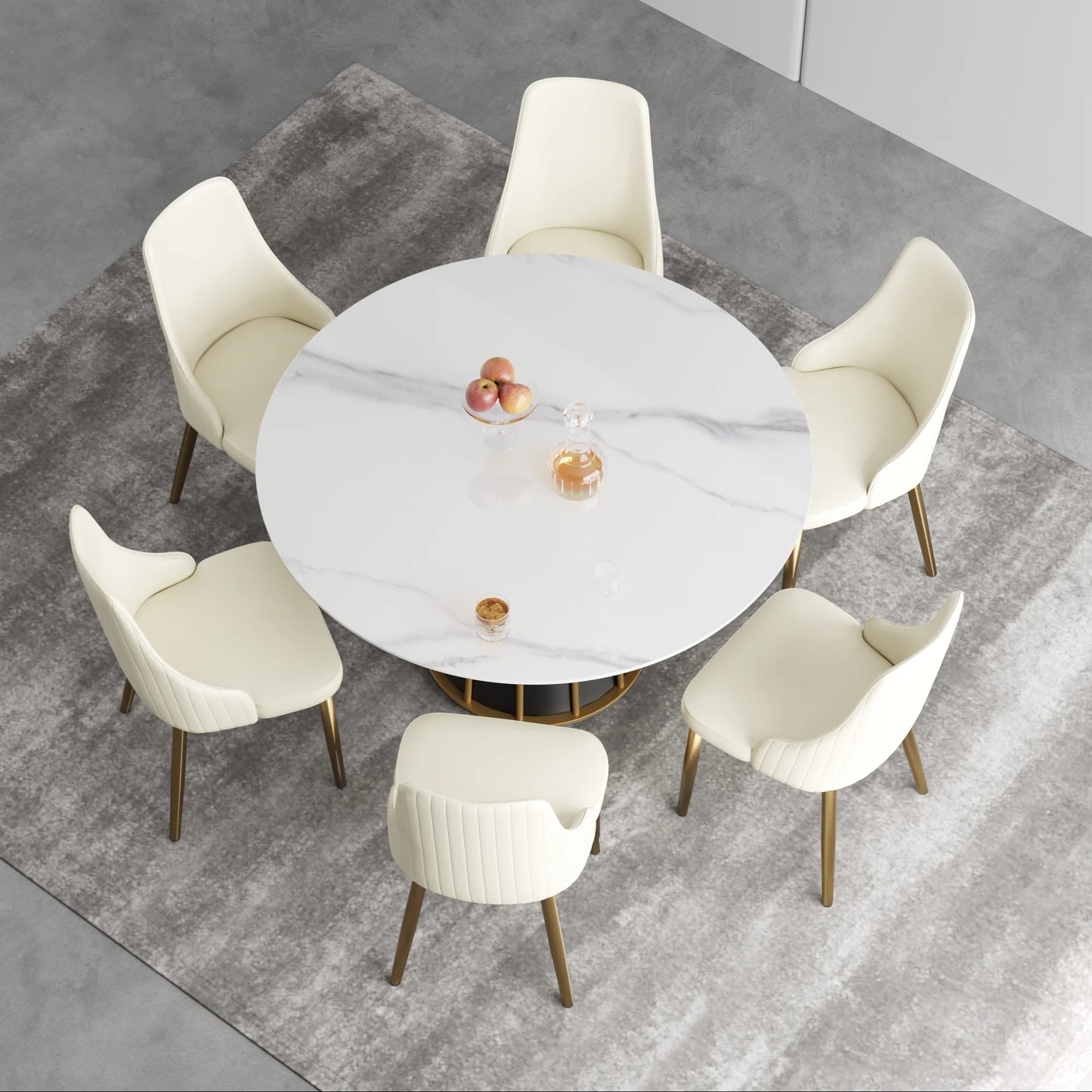 Marbella Sintered Stone Dining Table | 53" White Gloss Round With Metal Base
