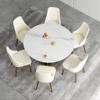 Marbella Sintered Stone Dining Table | 53" White Gloss Round With Metal Base