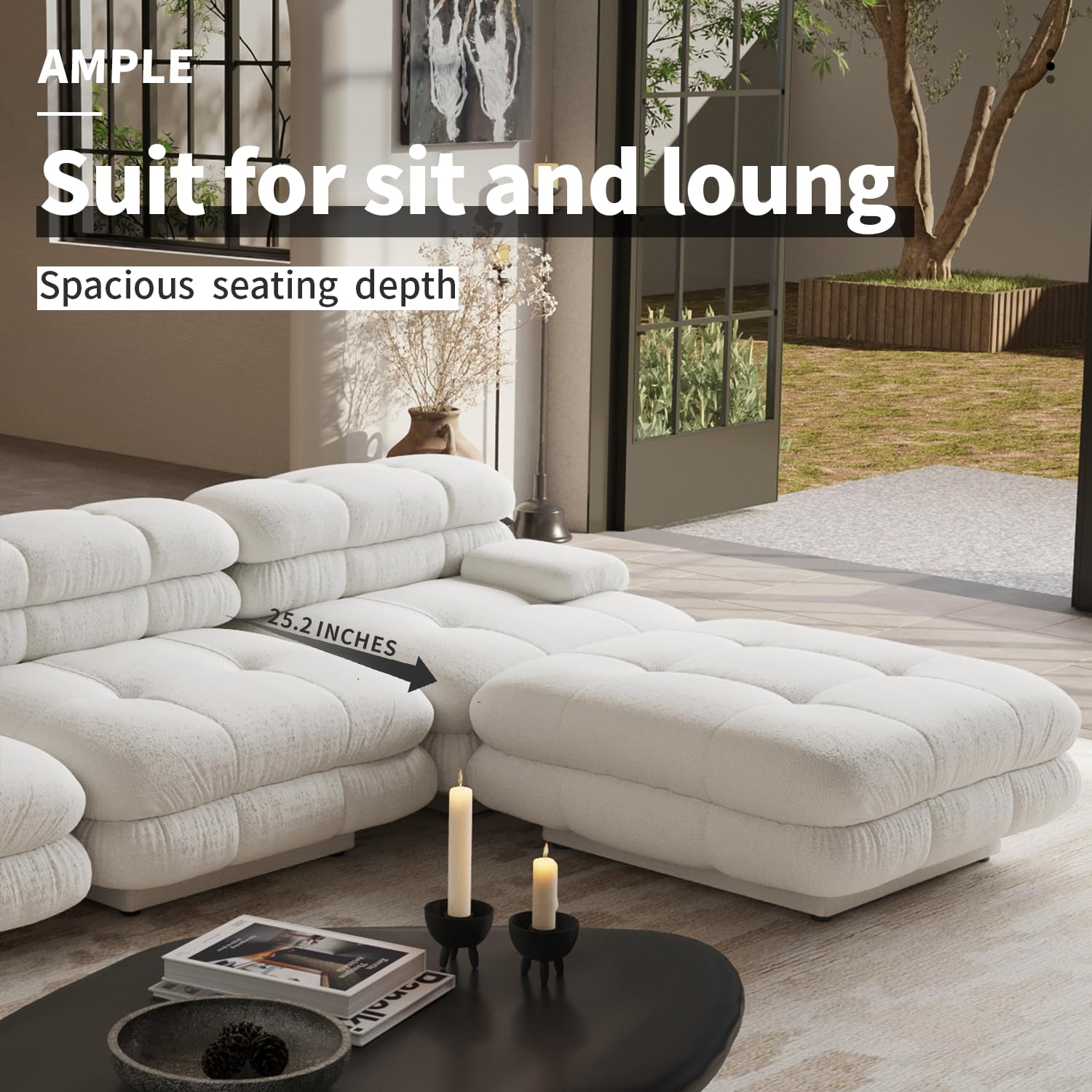 Modular Sectional Couch for Living Room, 109.83" Inline L Shaped Sofa Couch, Minimalist Sofa Couch,3 Seater and 1 Ottoman Deep Seat Couch Deep Seat (Beige, 4 Seater)