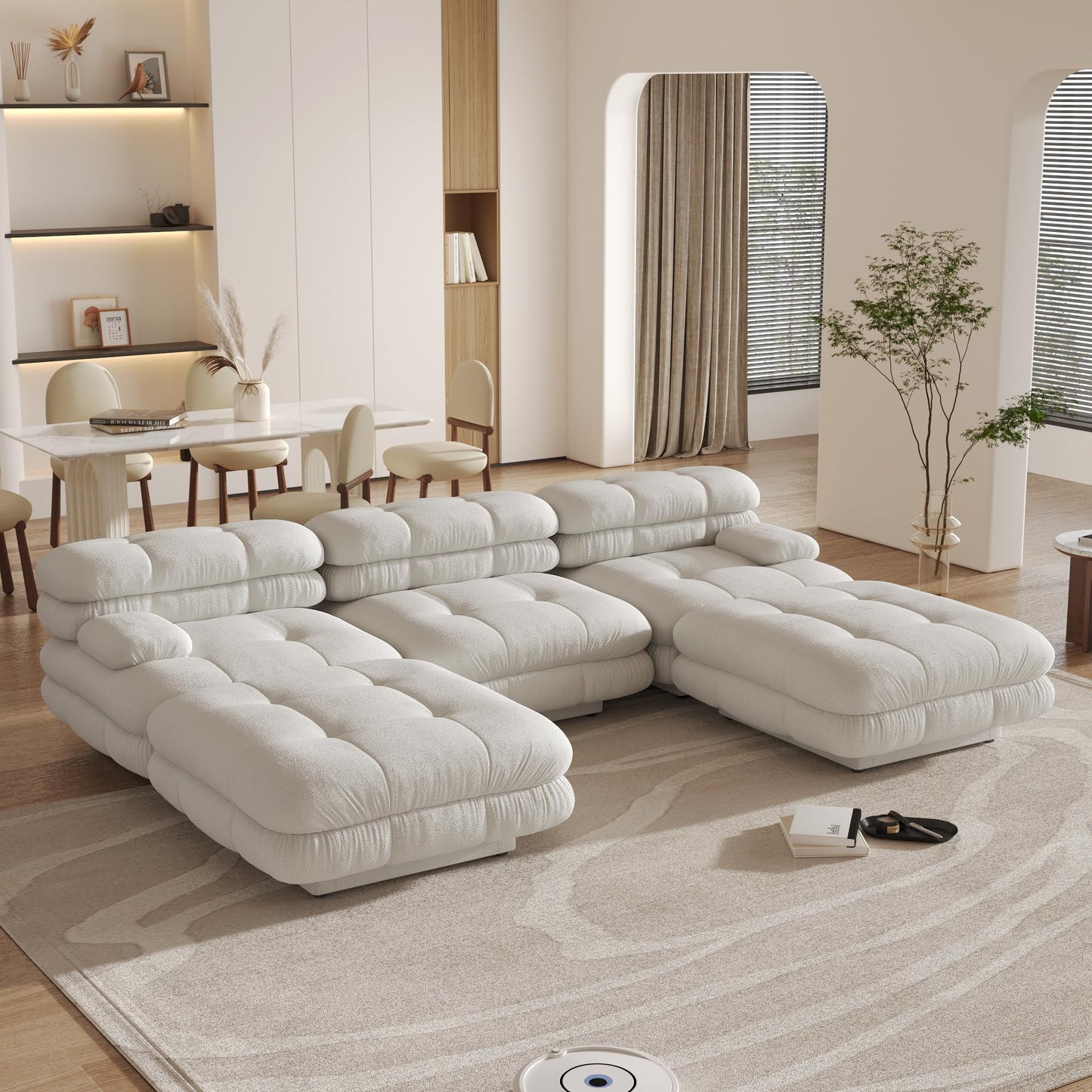 Modular Sectional Couch for Living Room, 109.83" Inline L Shaped Sofa Couch, Minimalist Sofa Couch,3 Seater and 1 Ottoman Deep Seat Couch Deep Seat (Beige, 4 Seater)