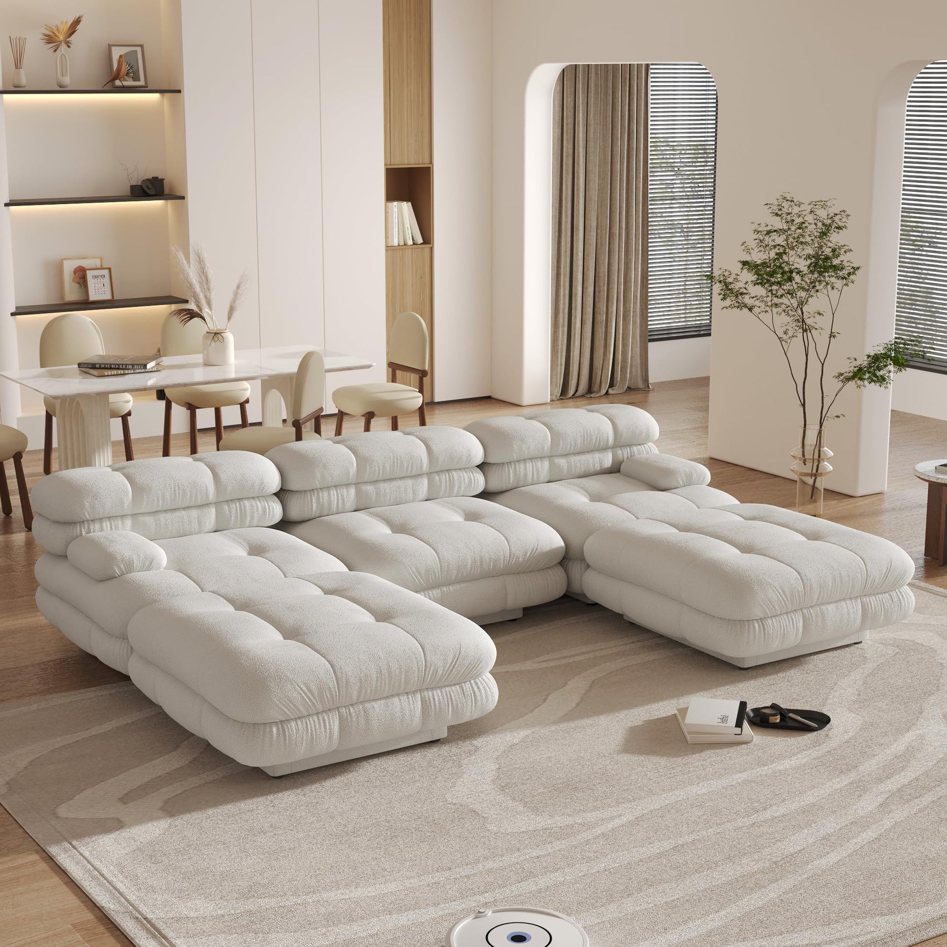 Modular Sectional Couch for Living Room, 109.83" Inline L Shaped Sofa Couch, Minimalist Sofa Couch,3 Seater and 1 Ottoman Deep Seat Couch Deep Seat (Beige, 4 Seater)