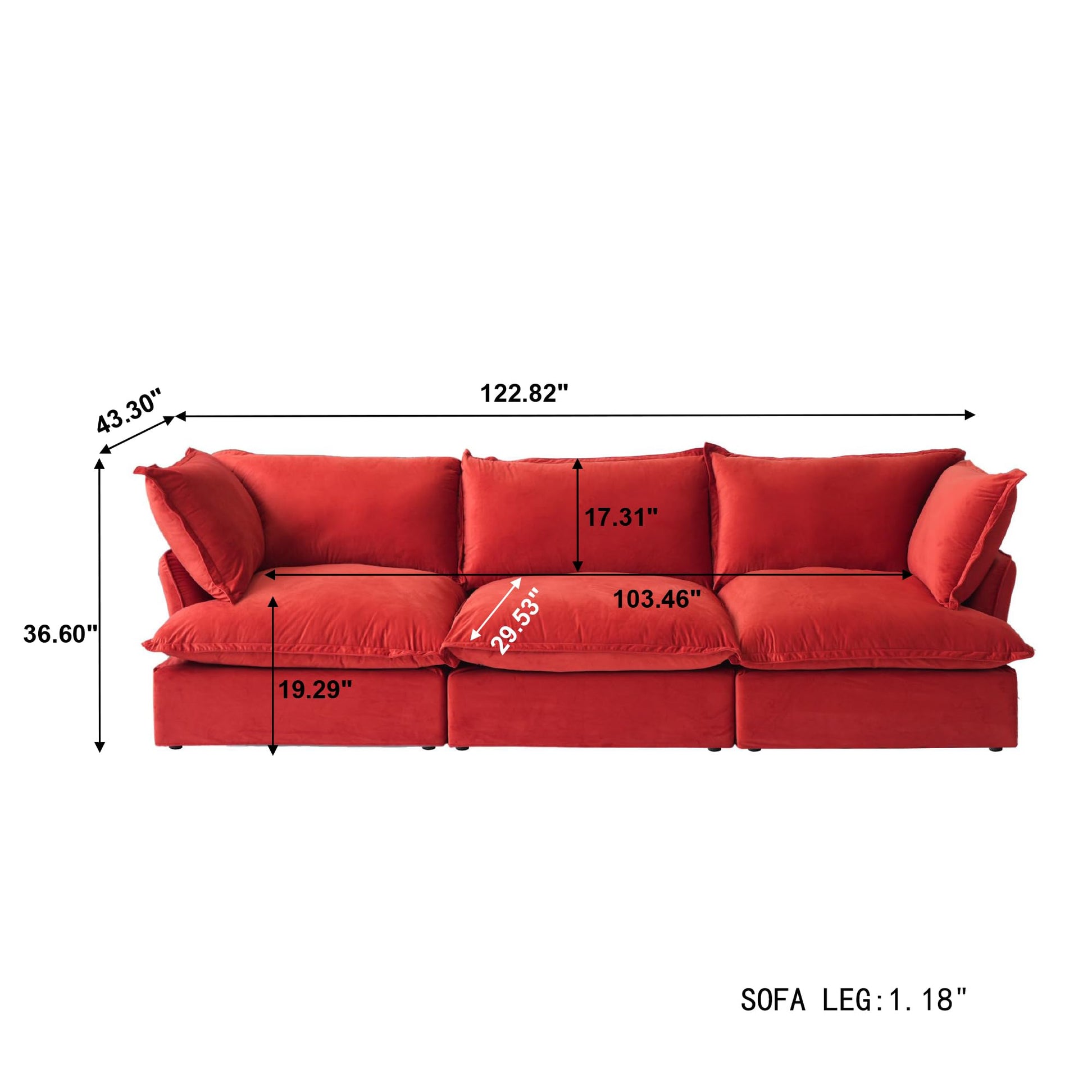 Sectional Couches for Living Room,82.66" Cloud Modular Sectional Sofa, Velvet Deep Couch,Cushion Covers Removable &amp; Replaceable,LoveSofa,Blue