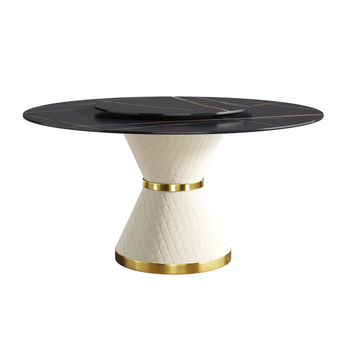 Mesa de comedor Marbella de piedra sinterizada | Redonda de 150 cm (59") en negro mate con plato giratorio Lazy Susan