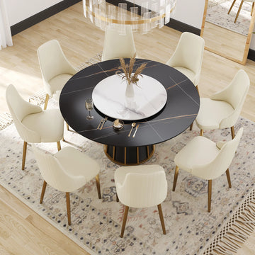 Mesa de comedor Marbella de piedra sinterizada | Redonda de 150 cm (59") en negro mate con plato giratorio Lazy Susan