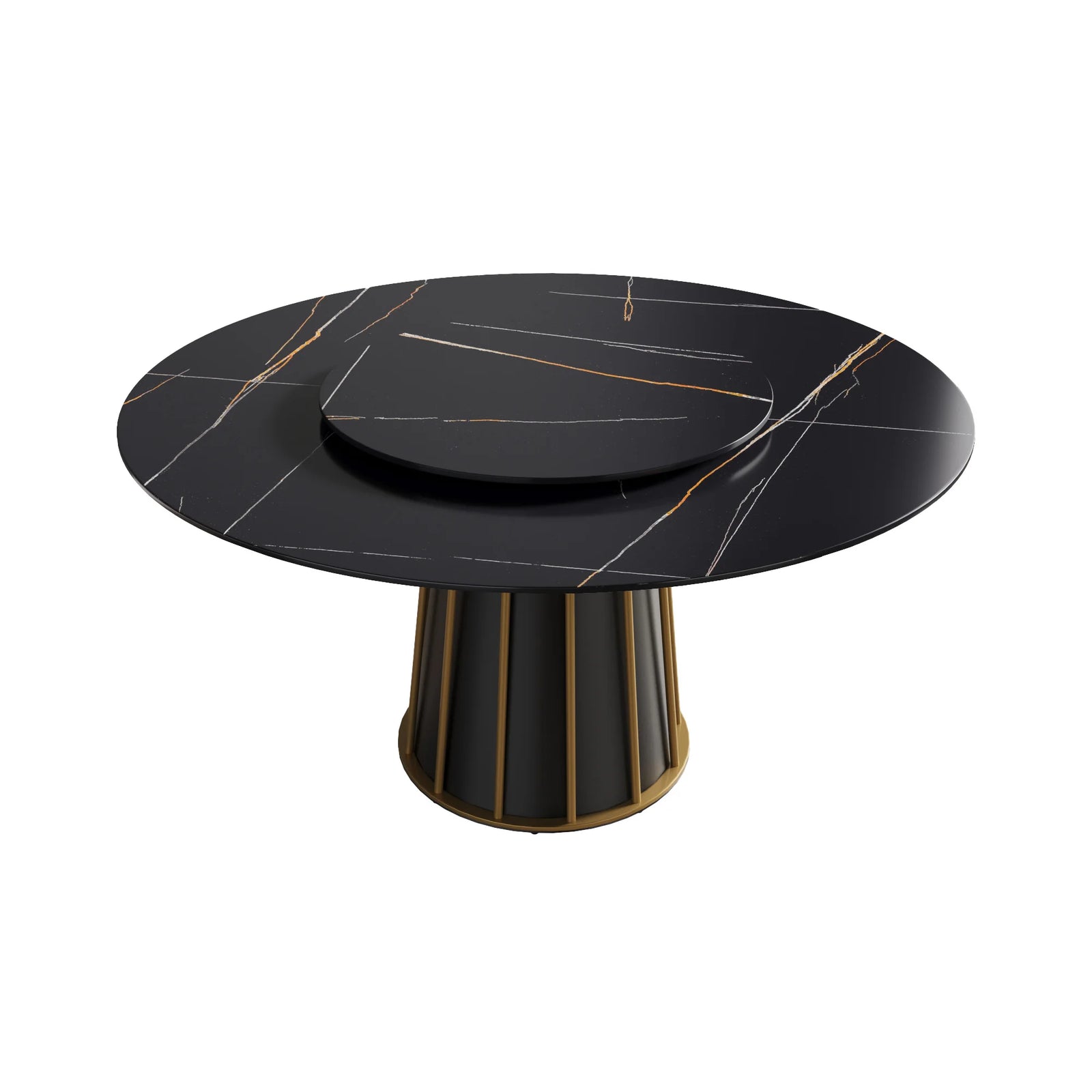 Marbella Sintered Stone Dining Table | 59" Matte Black Round With Lazy Susan Turntable