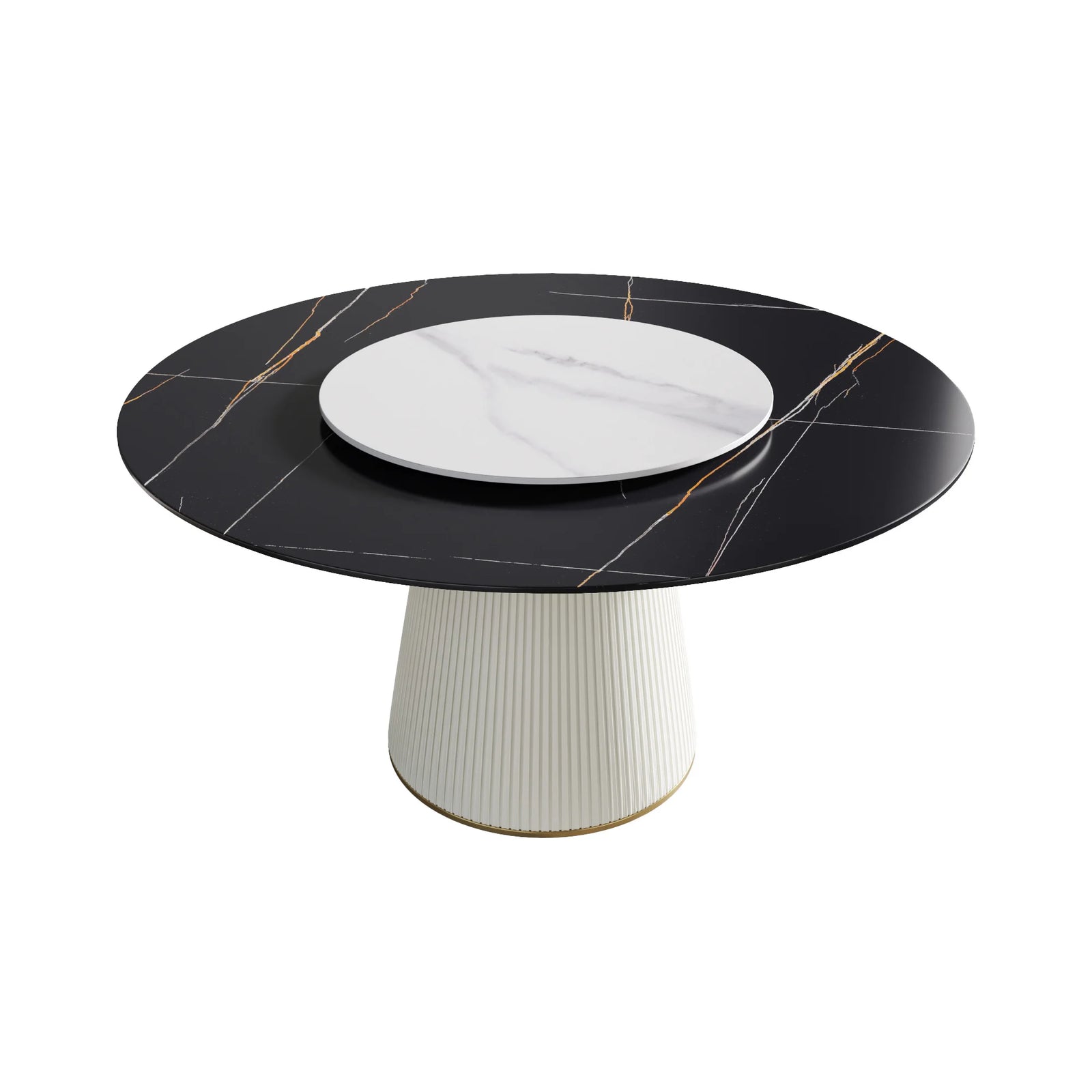 Mesa de comedor Marbella de piedra sinterizada | Redonda de 150 cm (59") en negro mate con plato giratorio Lazy Susan